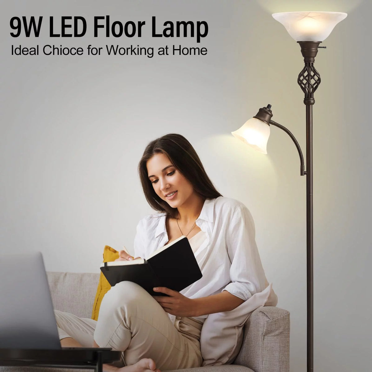 Torchiere Floor Lamp with Glass Shade, Bulbs Included V396963