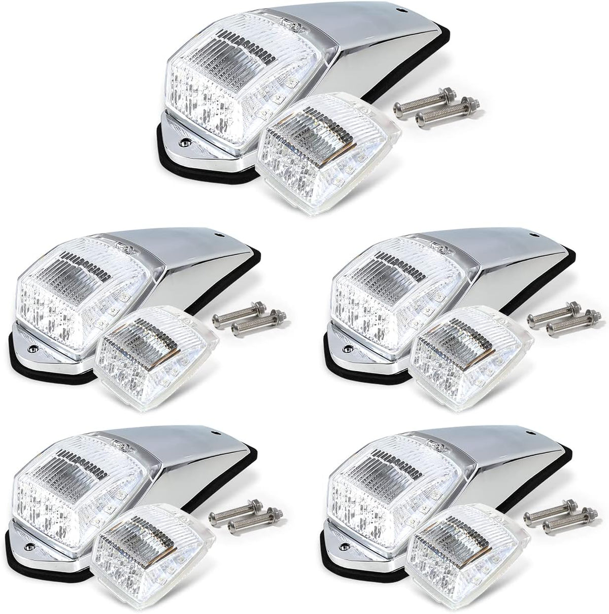 10.5 Inch 5pcs Amber Lens Removable Cab Marker Top Lights 17 LED Chrome Base Truck Tractor Trailer SUV 12V DC O77641