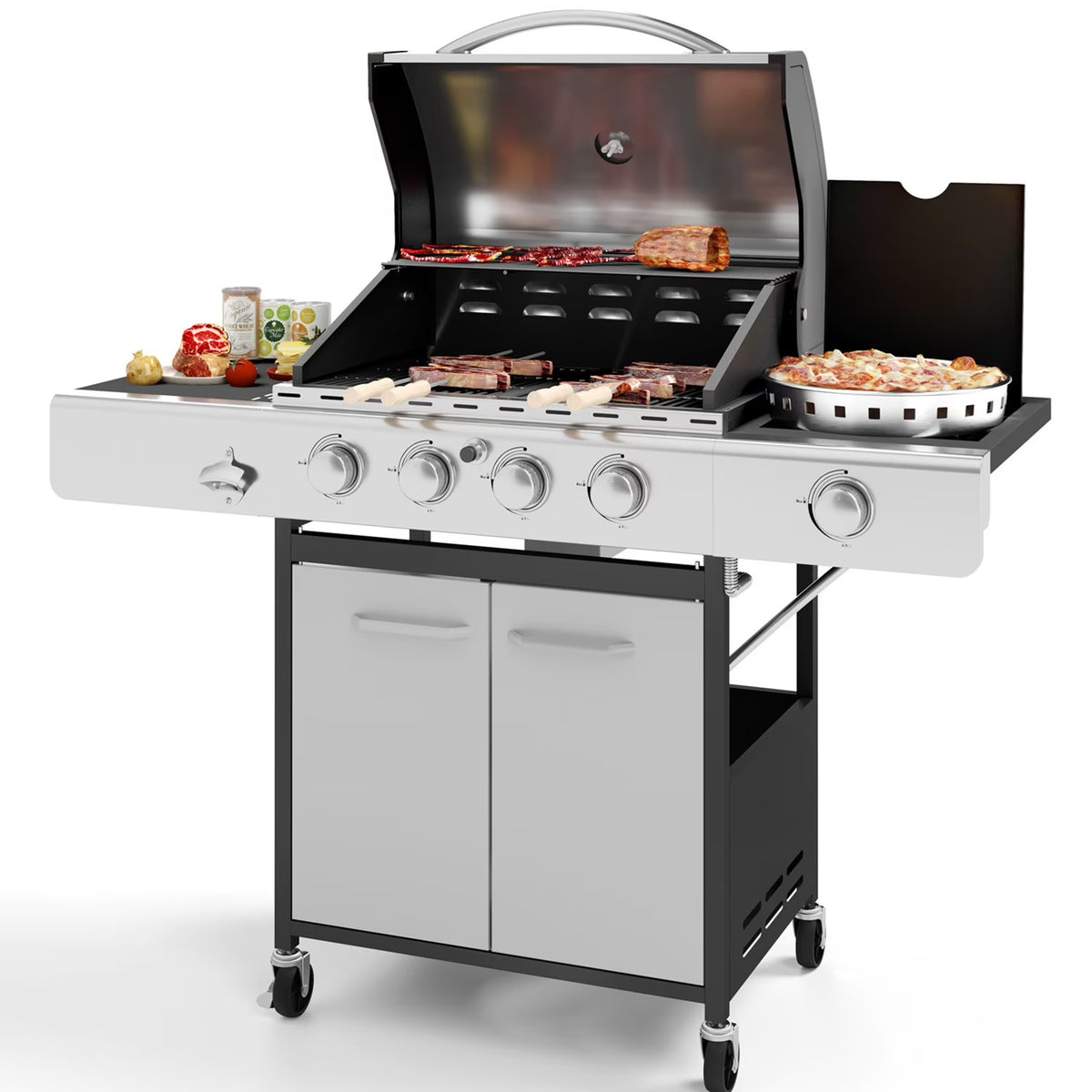 4 Burner Propane Gas Grill with Side Burner Stainless Steel G96453