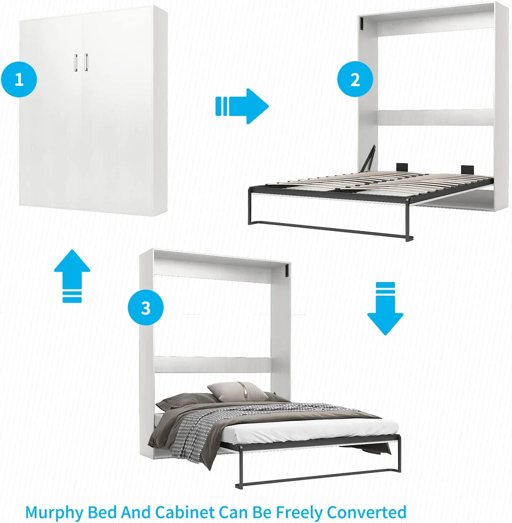 White Queen Murphy Bed with Wardrobe U691