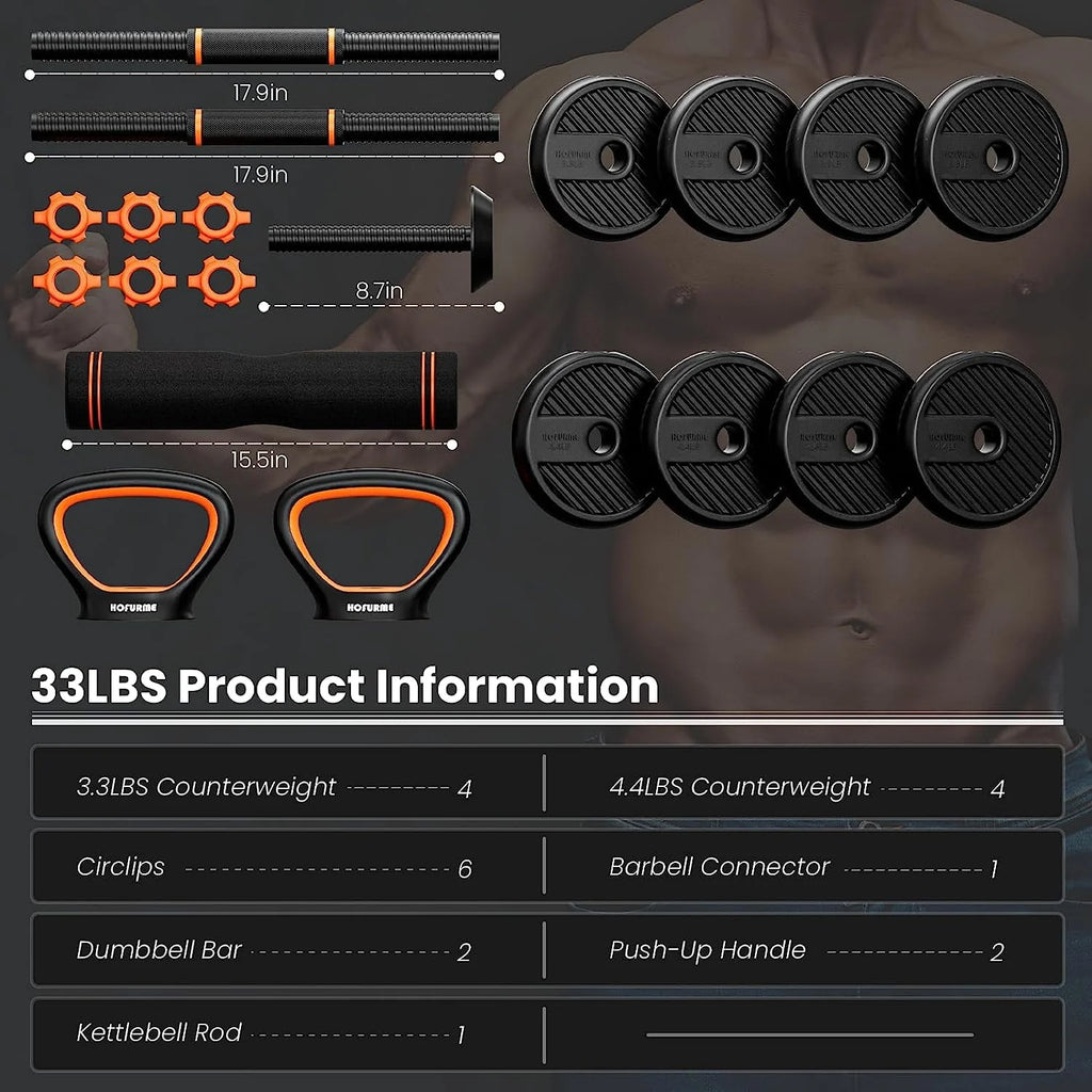 77 lbs Adjustable Dumbbell Set Black L353