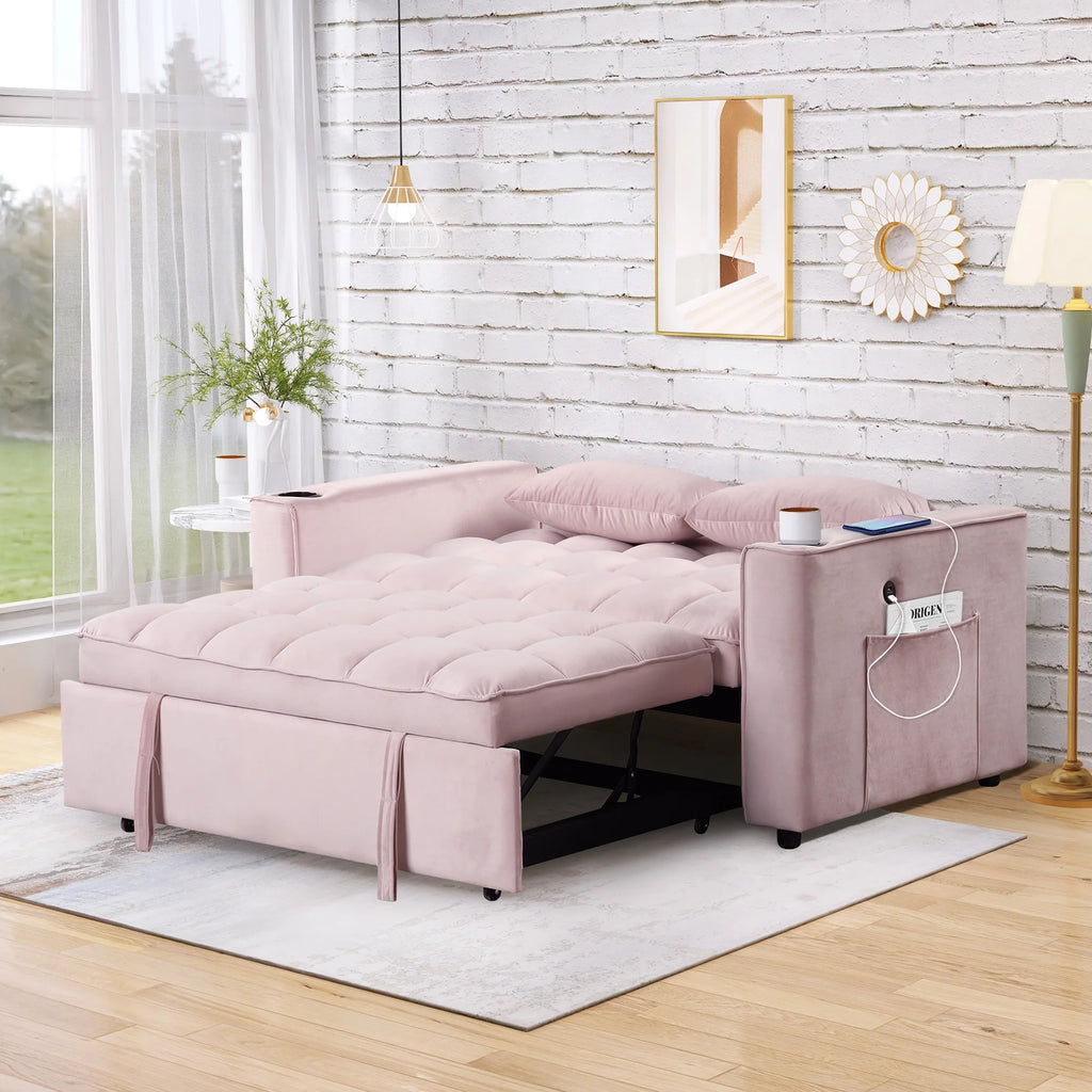 Convertible Sleeper Sofa Bed with Cup Holder and USB Charging Ports X454145