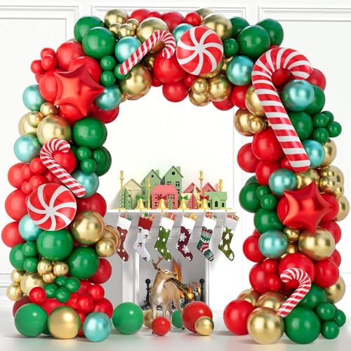150Pcs Red Green Gold Christmas Balloon Arch Kit K26684