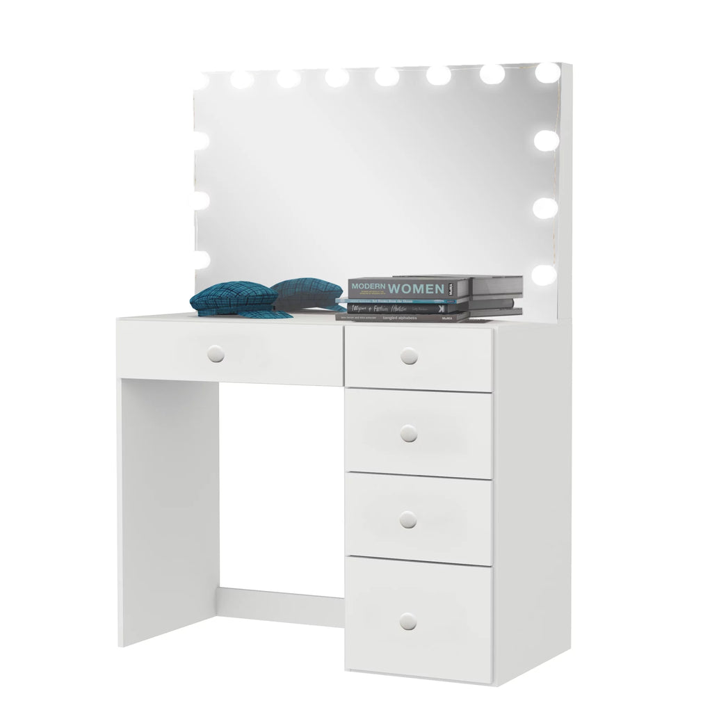 Modern White Vanity Desk with 5 Drawers U4659