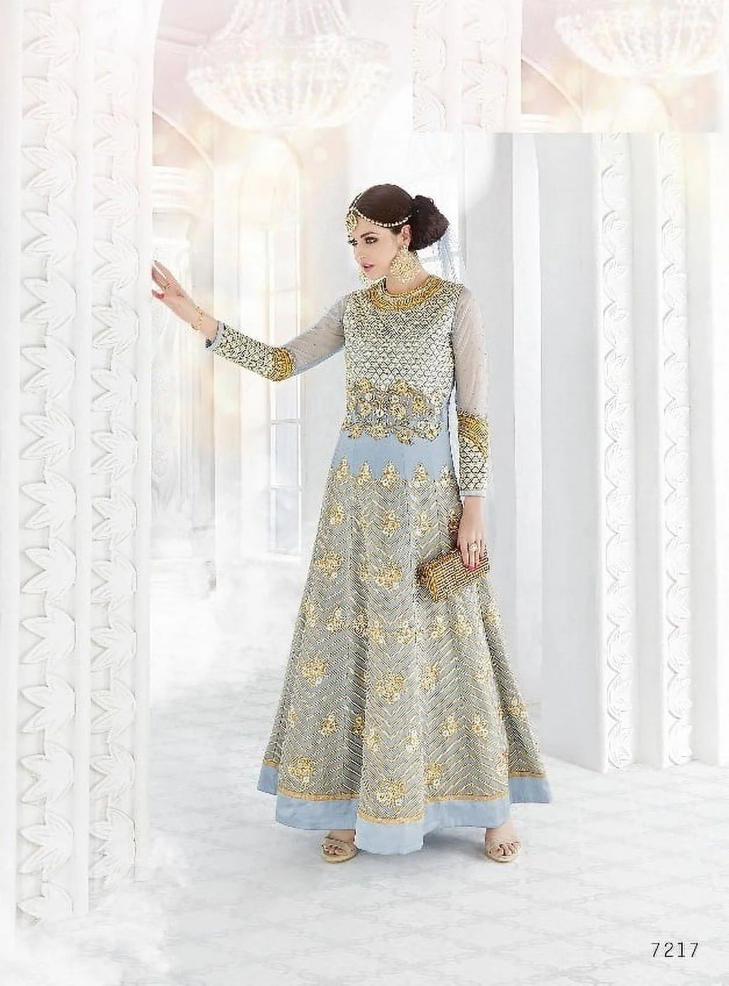 Lake Blue Georgette Embroidery Anarkali Dress O44952