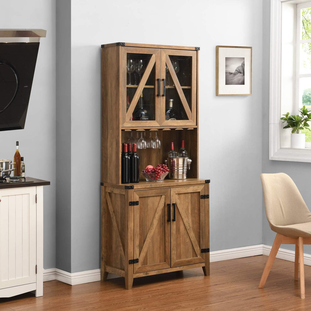 Bar Cabinet with Upper Glass Cabinet in Charcoal Finish H284752