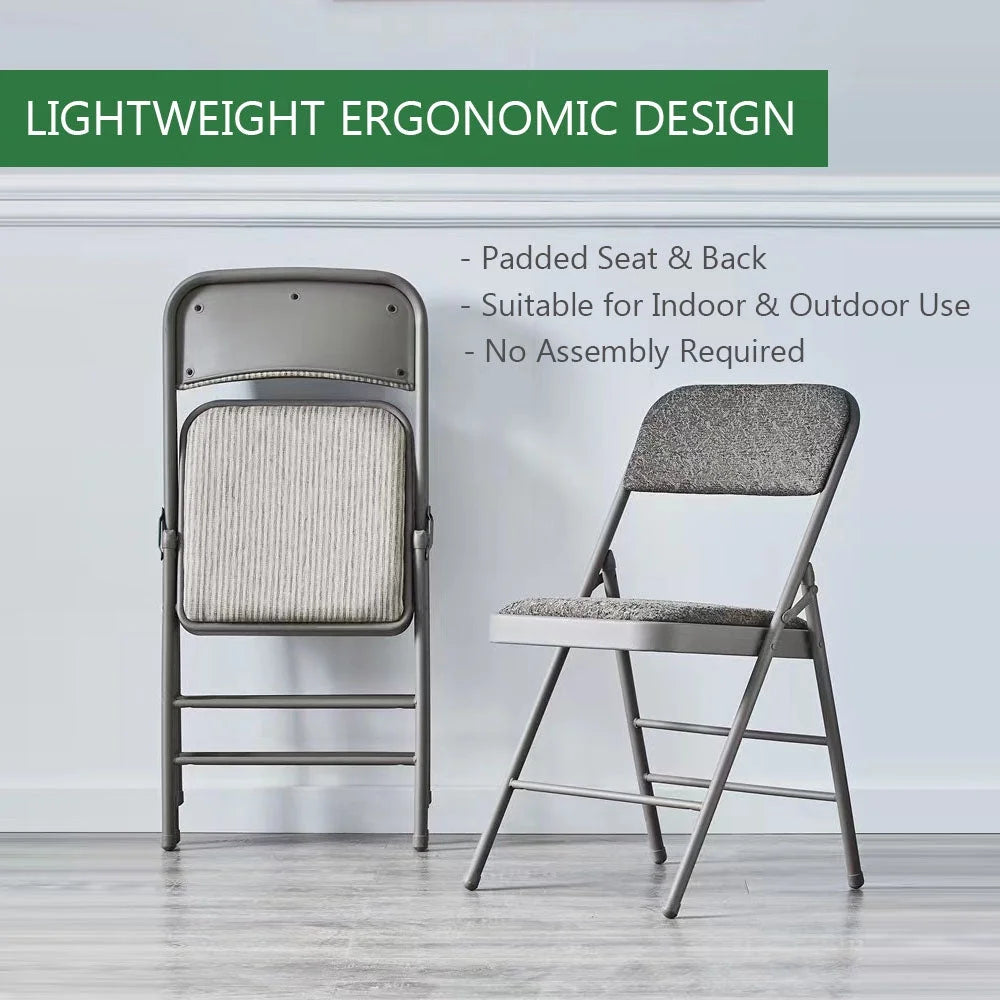 2-Pack Grey Folding Metal Chair with Backrest Padded Seats I41166