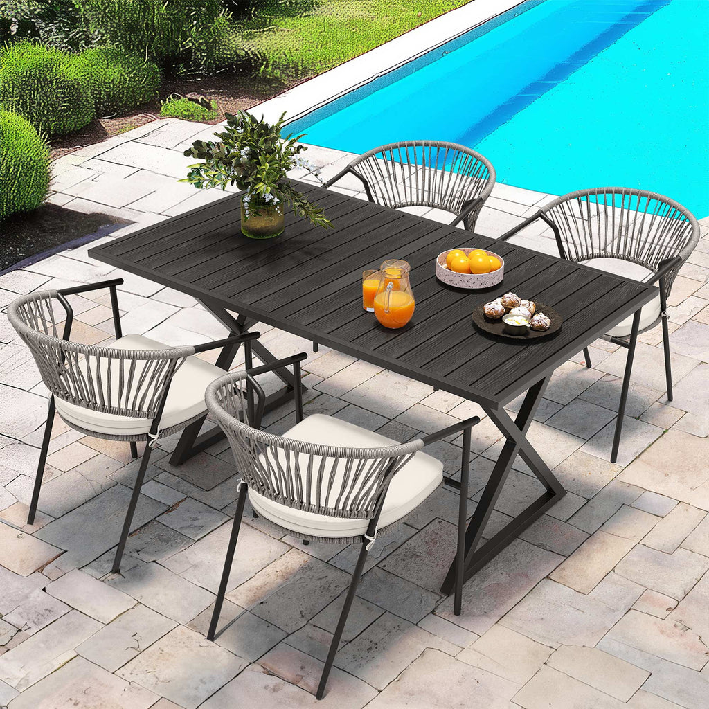 59in Black Metal Outdoor Dining Table Q51427