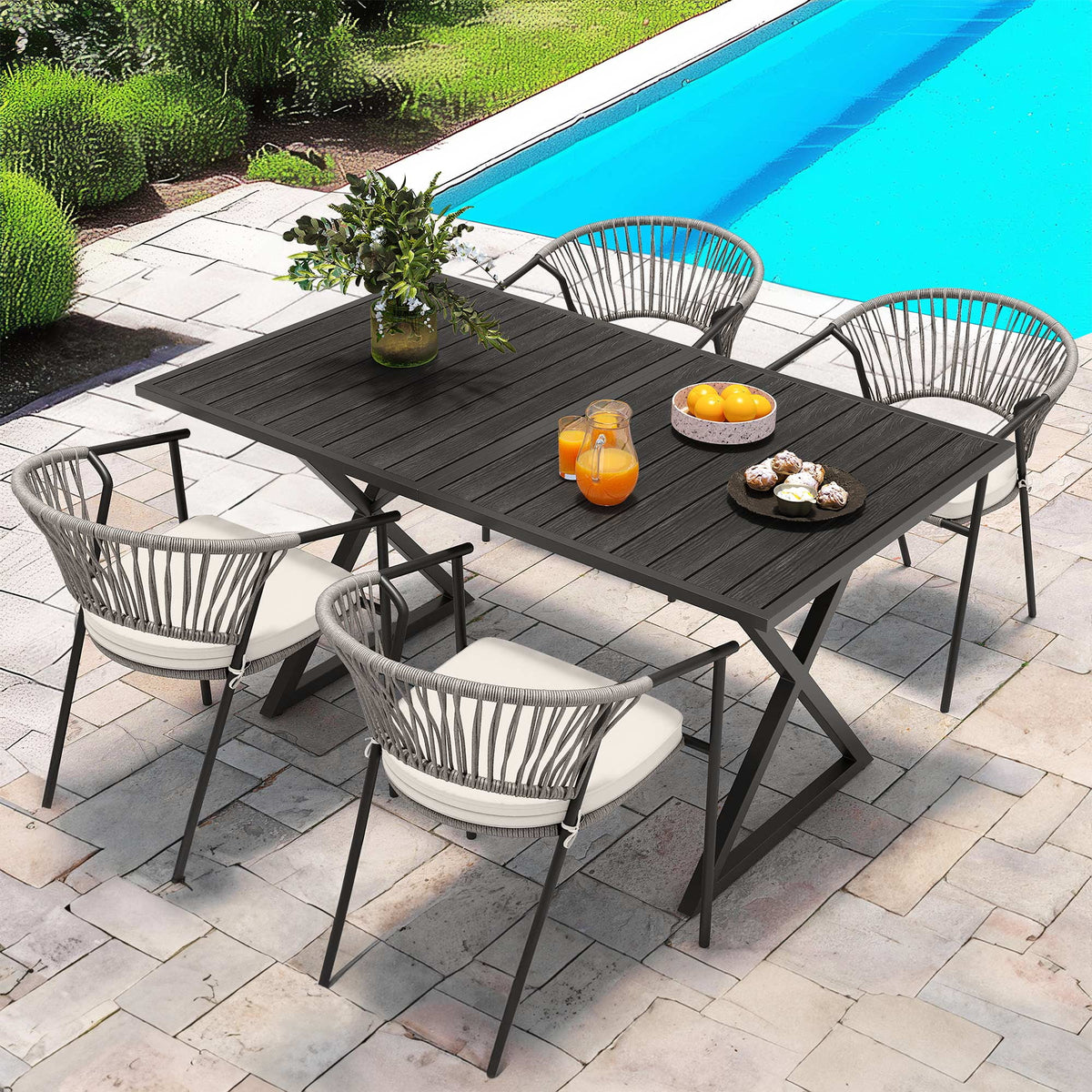 59in Black Metal Outdoor Dining Table Q51427