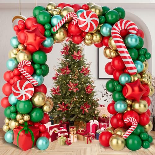 150Pcs Red Green Gold Christmas Balloon Arch Kit K26684