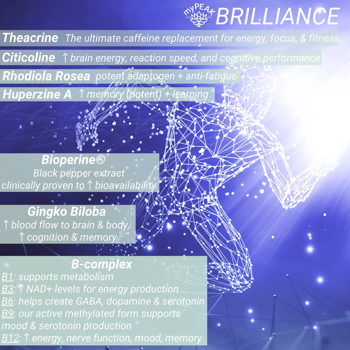 Caffeine-Free Nootropic Focus Supplement with Theacrine Theanine Gingko B-complex I3235