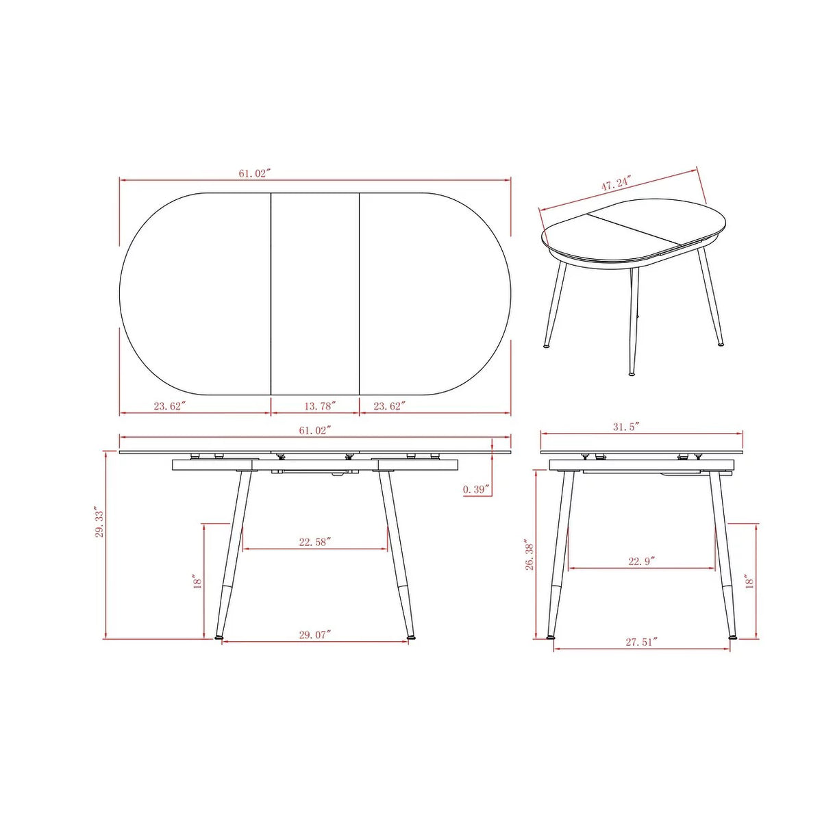 Chrome Self-storing Extension Dining Table W415754