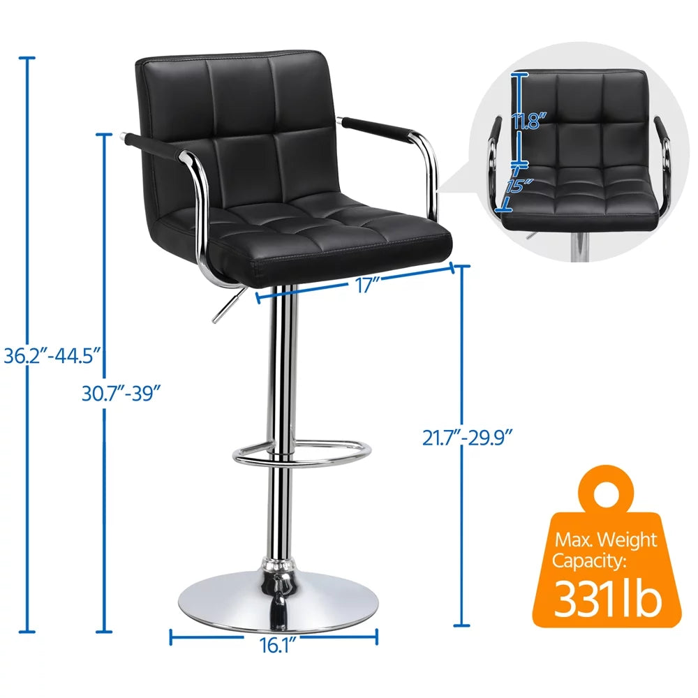 2pcs Black Faux Leather Swivel Bar Stools B890