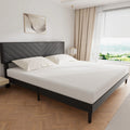 King Size Upholstered Platform Bed Frame with Adjustable Headboard and Wood Slats J9188