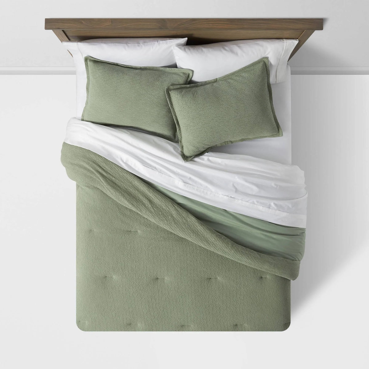 Sage Green Waffle Weave Comforter & Sham Set A49344