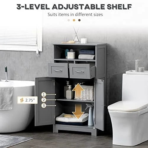 Grey Freestanding Bathroom Cabinet Organizer with Two Drawers V424110