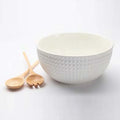 Large White Ceramic Serving Bowl with Wooden Utensils D5856