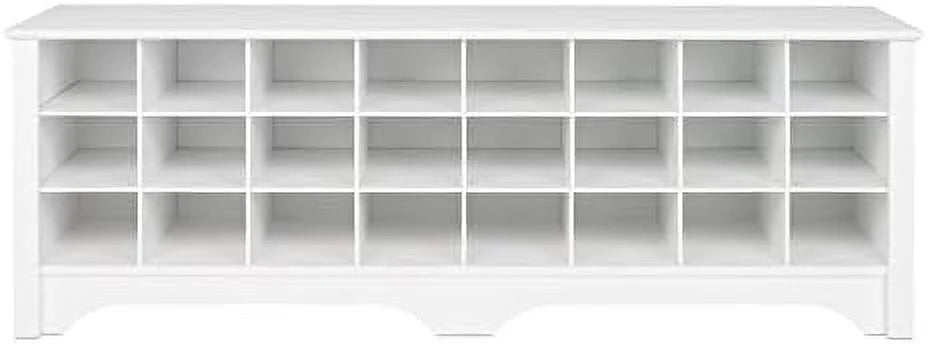 White 24-Pair Shoe Cubby Bench Q580525