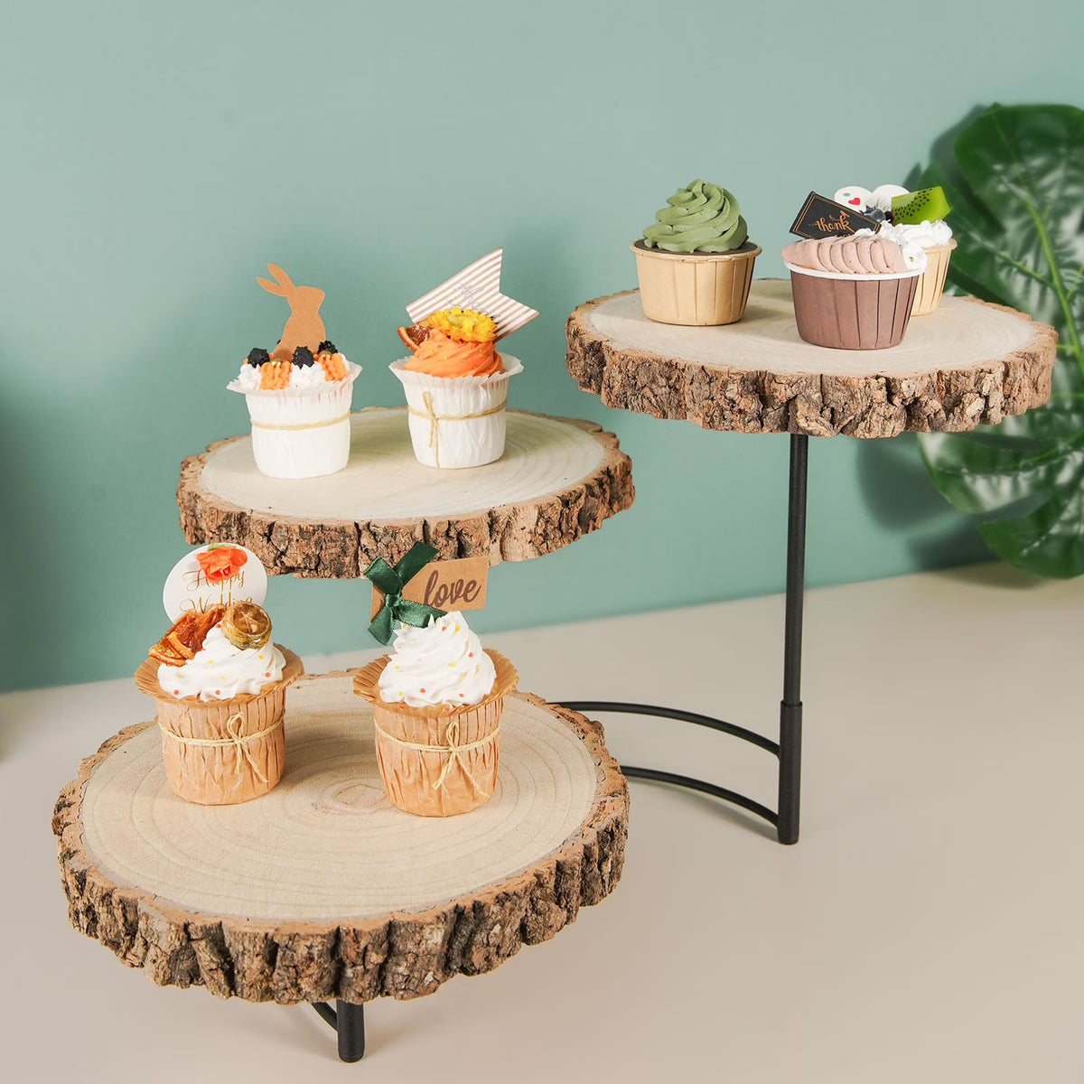 3-Tier Wood Slice Cheese Board and Cupcake Stand C804762