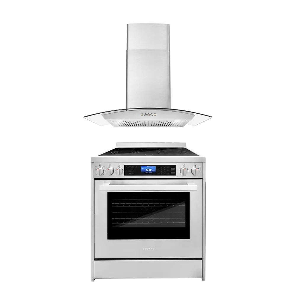 2 Piece Kitchen Appliance Bundle with 30" Electric Range and 30" Wall Mount Range Hood C4822