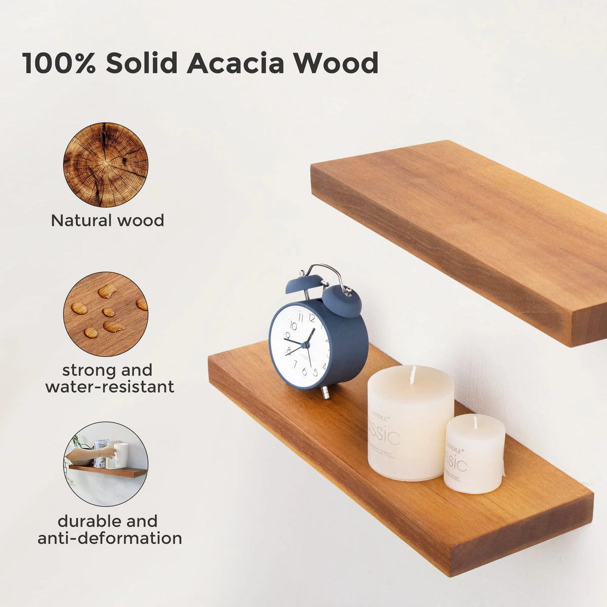 16 inch Solid Acacia Wood Floating Shelves Set of 2 Y51808