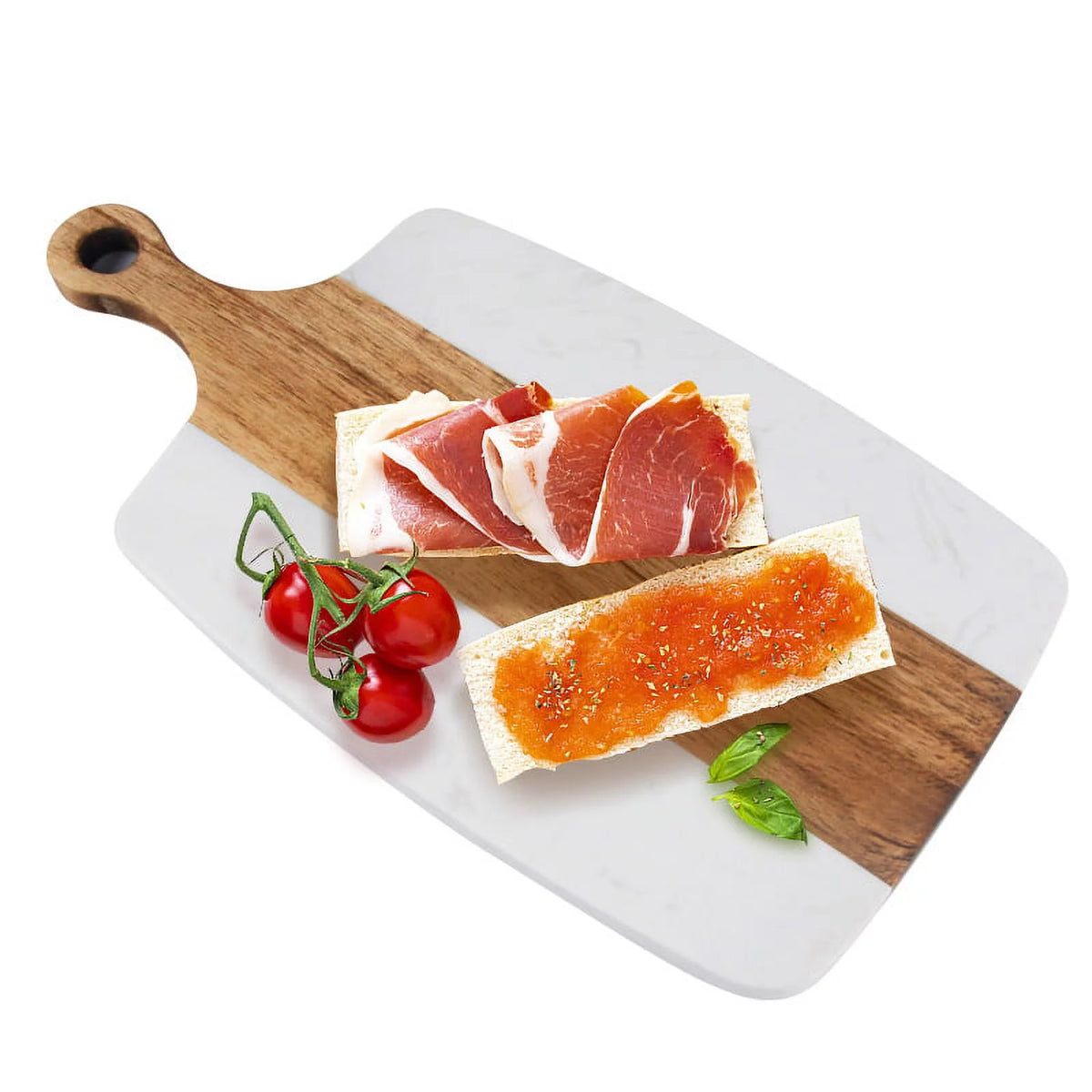 Acacia Wood and Marble Cheese Board with Handle V36397