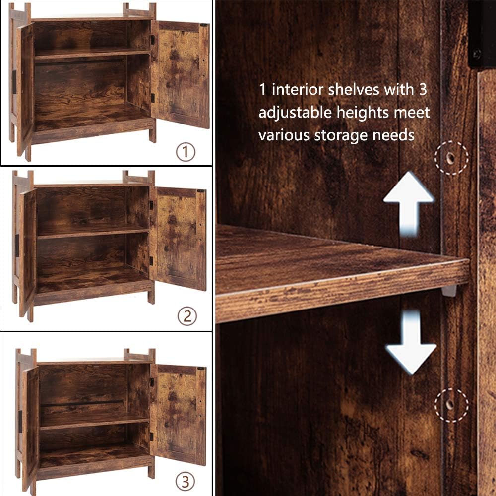 Rustic Brown Floor Storage Cabinet with 2 Doors and Adjustable Shelf B844766