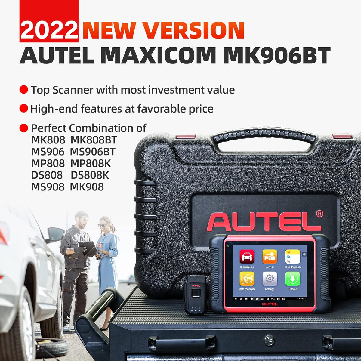 Autel Scanner MaxiCOM MK906BT with Battery Tester, 2022 Auto Scan Tool with ECU Coding, 31+ Service Functions, All Systems Diagnostics, Active Test X932