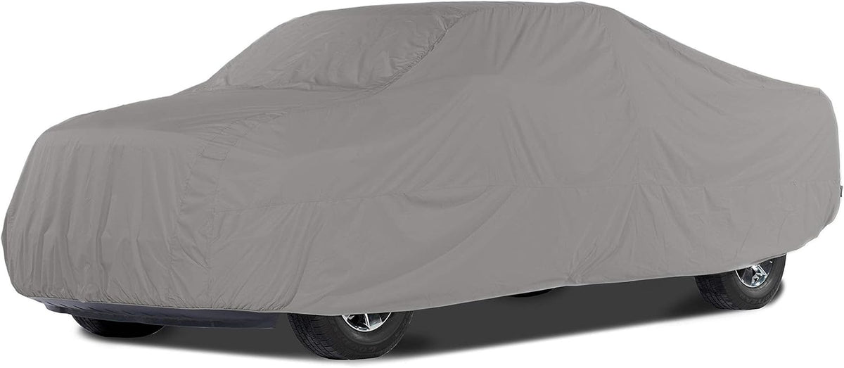 Grey Heavy-Duty Polyester Car Cover with Mesh Vent and Elastic Hem L299237