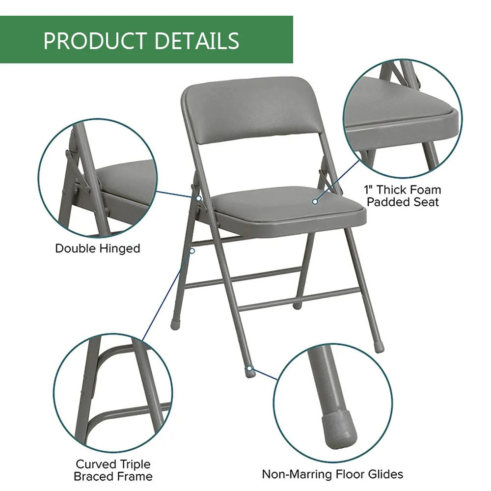 2-Pack Grey Folding Metal Chair with Backrest Padded Seats I41166