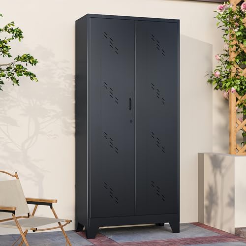Black Metal Storage Cabinet with Lockable Doors Y183714