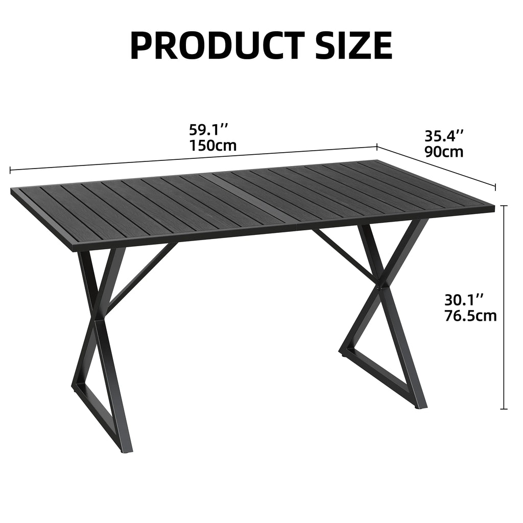 59in Black Metal Outdoor Dining Table Q51427
