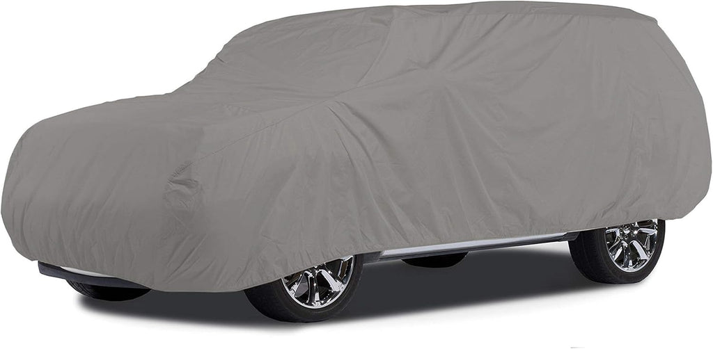 Grey Heavy-Duty Polyester Car Cover with Mesh Vent and Elastic Hem L299237