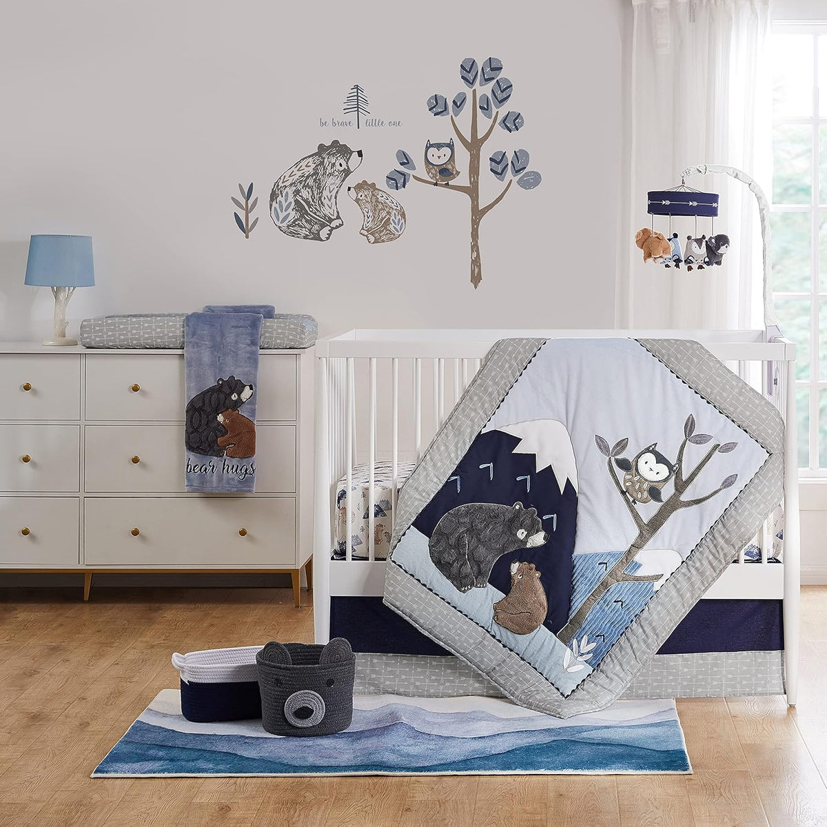 Plush Bears and Owls Grey Blue Navy White Crib Mobile E764729