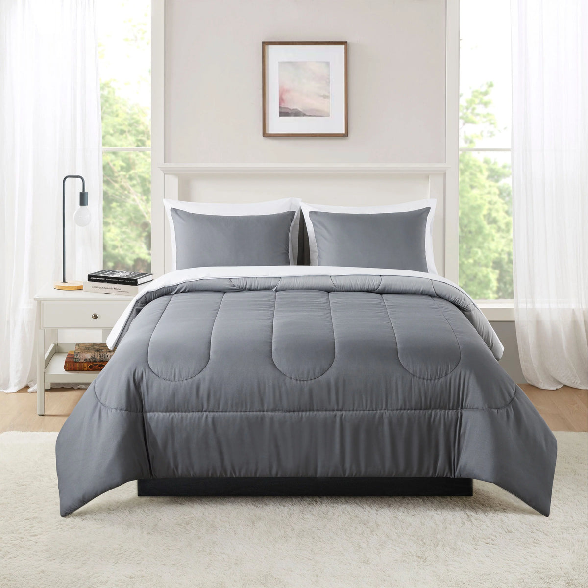 Blue Check Reversible 7-Piece Queen Comforter Set with Sheets I97684