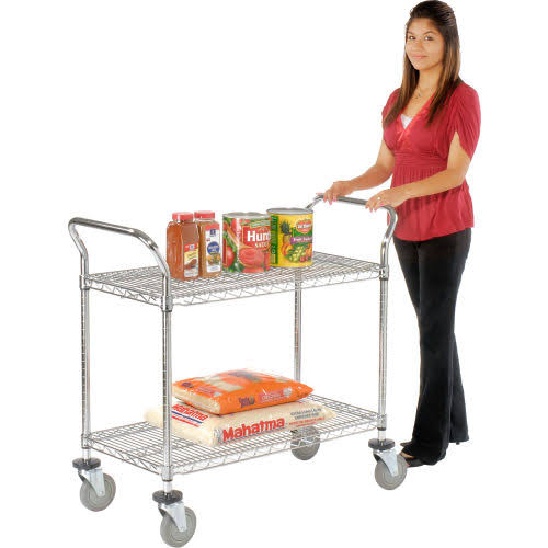 Chrome 2 Shelf Utility Cart with Polyurethane Casters W8208