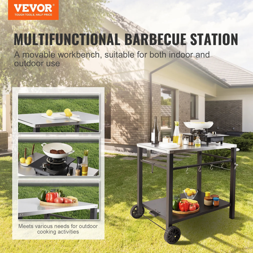 Outdoor Grill Dining Cart with Stainless Steel Table Top X8828