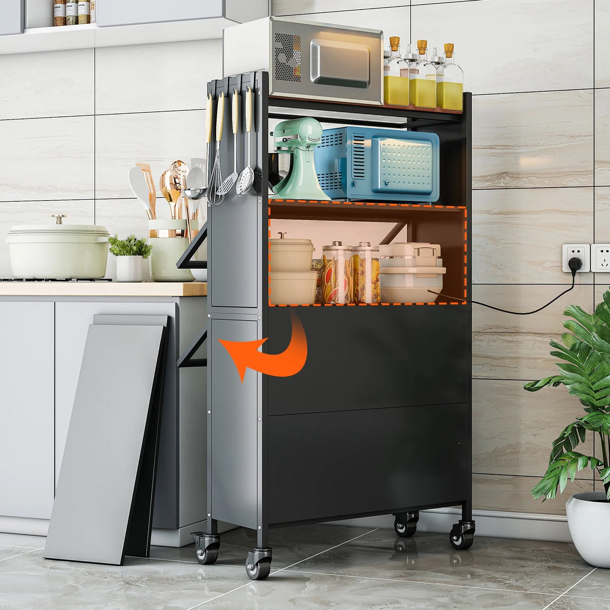 5 Tier Black Kitchen Baker's Rack with Wheels H851967