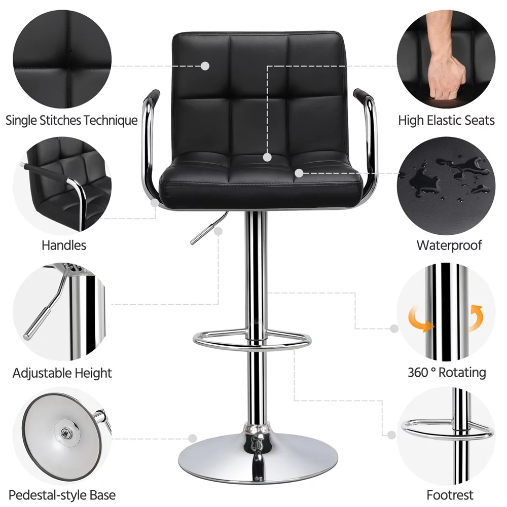 2pcs Black Faux Leather Swivel Bar Stools B890