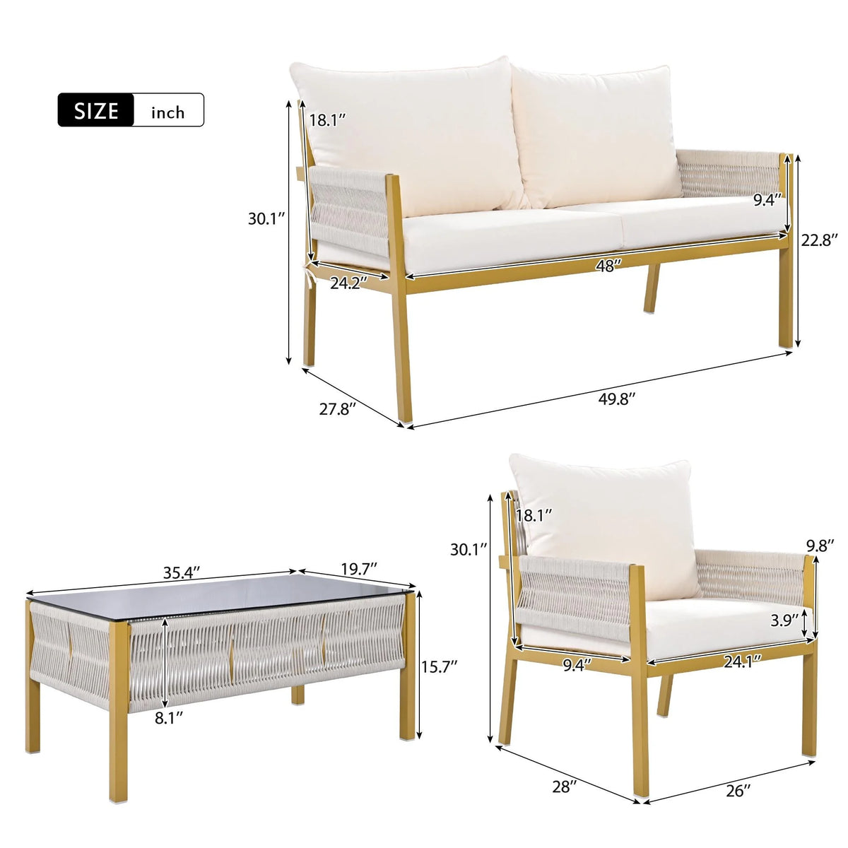 4-Piece Patio Furniture Set with Tempered Glass Table G80031