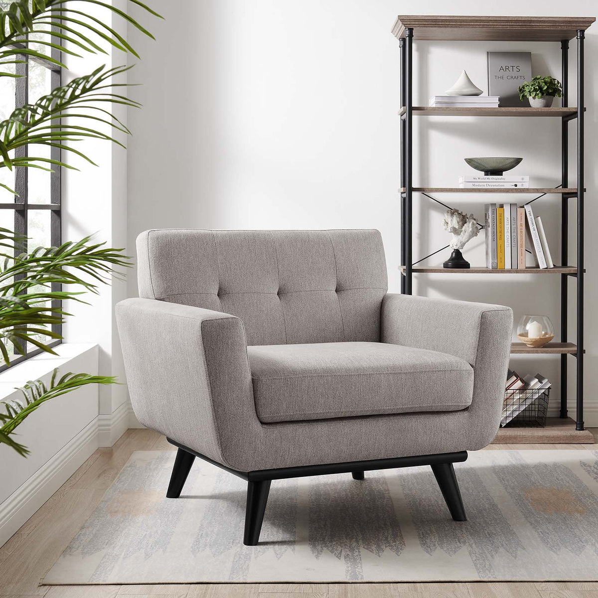 Light Gray Herringbone Fabric Armchair B67376