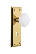 White Porcelain Knob Mortise Unlacquered Brass U92731
