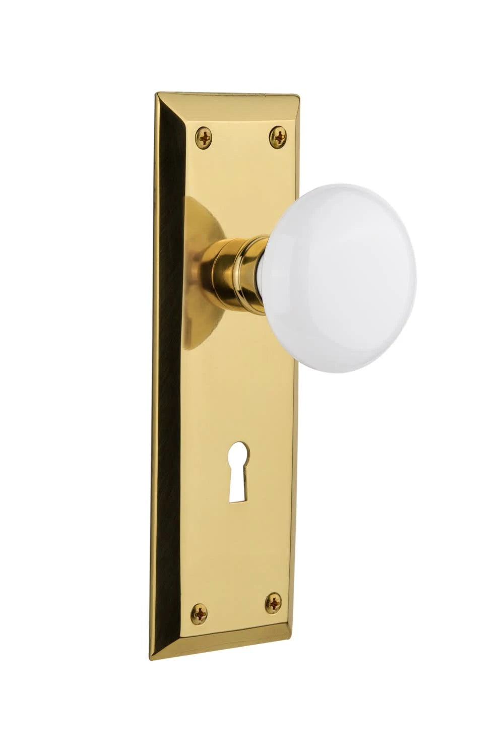 White Porcelain Knob Mortise Unlacquered Brass U92731