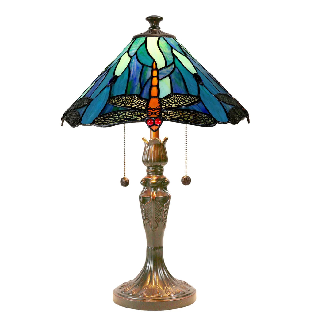 Antique Bronze and Blue Hand Crafted Glass Table Lamp M1848