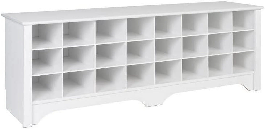 White 24-Pair Shoe Cubby Bench Q580525
