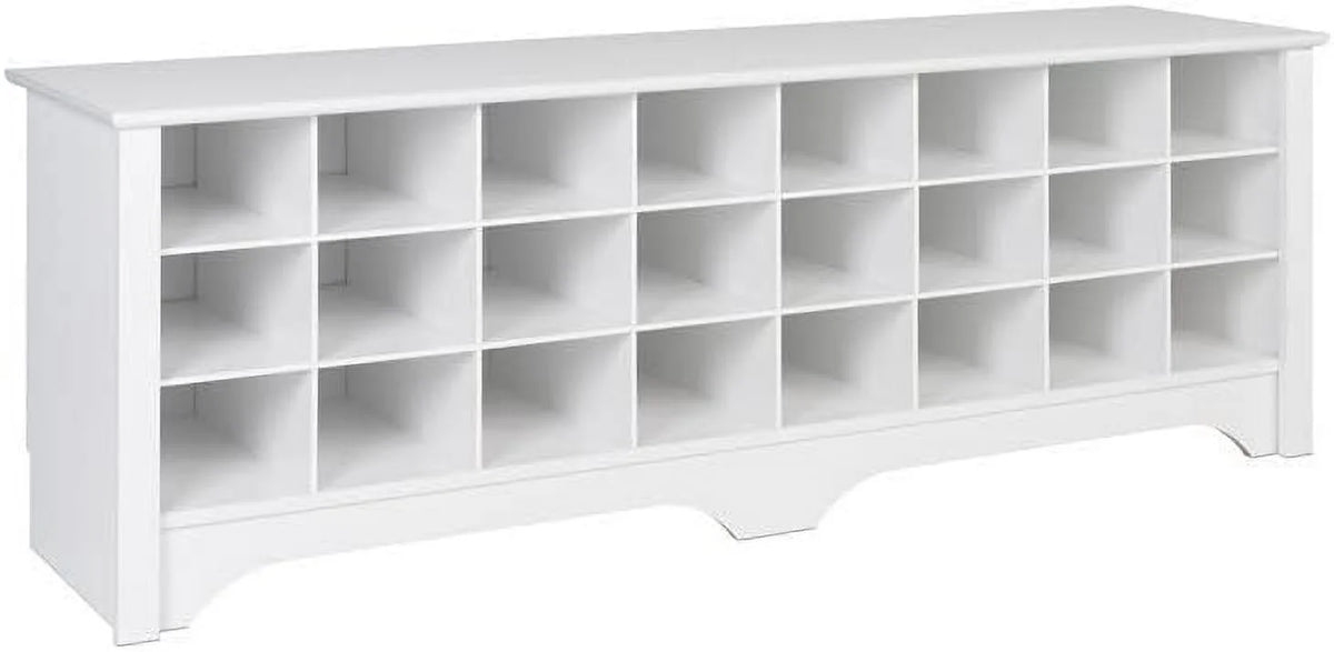 White 24-Pair Shoe Cubby Bench Q580525