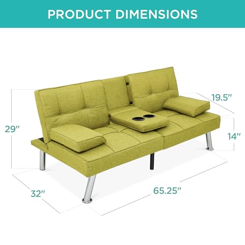 Gray Linen Folding Futon Sofa Bed with Cupholders V107