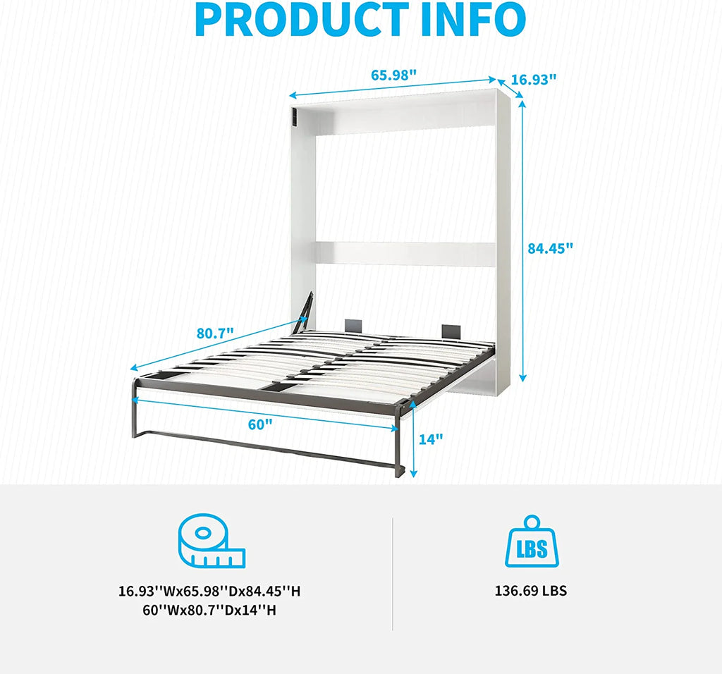 White Queen Murphy Bed with Wardrobe U691