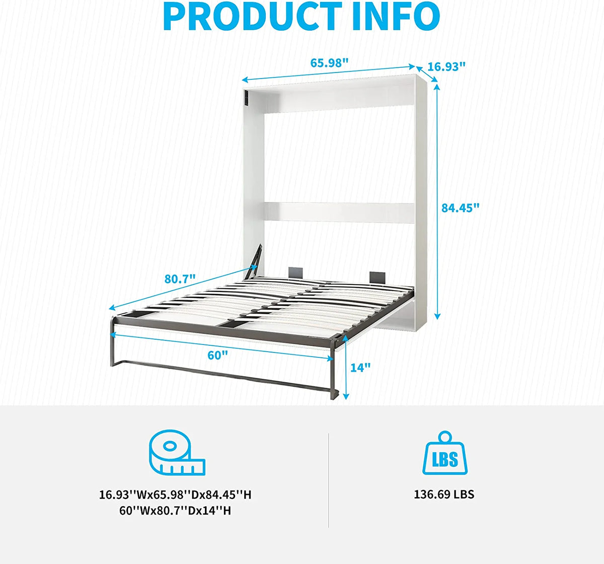 White Queen Murphy Bed with Wardrobe U691