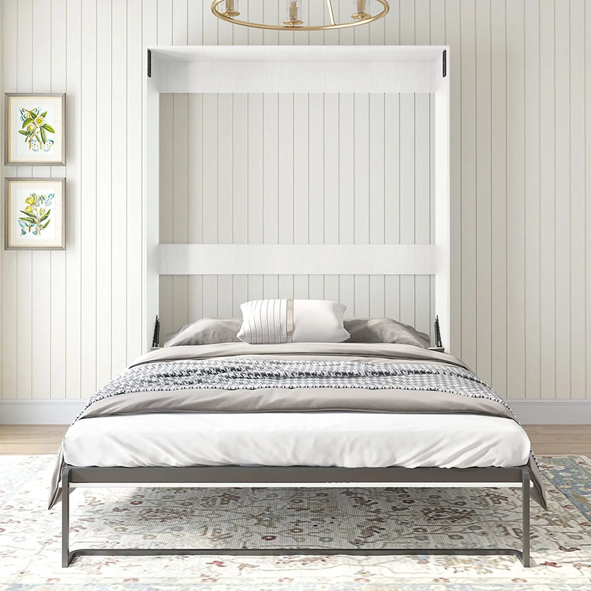 White Queen Murphy Bed with Wardrobe U691